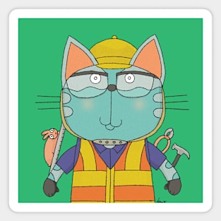 Cat Goof Construction Worker with Uniform Magnet